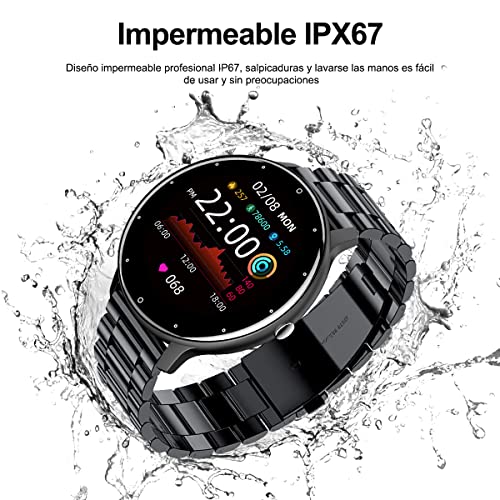 EASYTAO Smartwatch Hombre, Reloj Inteligente Impermeable IPX67, Monitor De Frecuencia Cardíaca/Oxígeno en Sangre/Presión Arterial, Múltiples Modos Deportivos, Monitor De Calorías(Incluye Dos Correas)